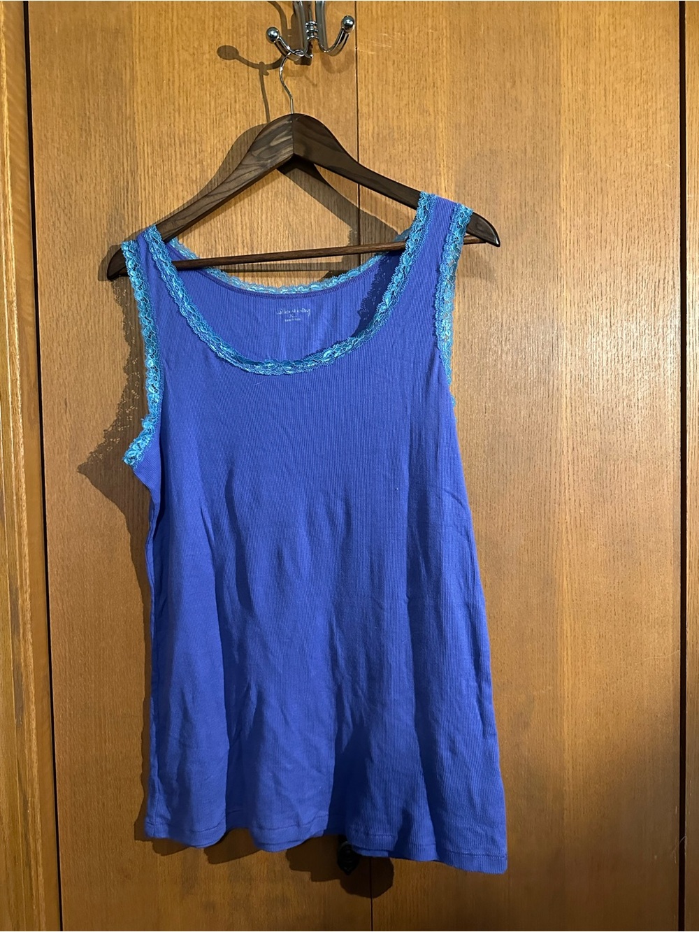 Blue Lace-Trim Sleeveless Tank Top